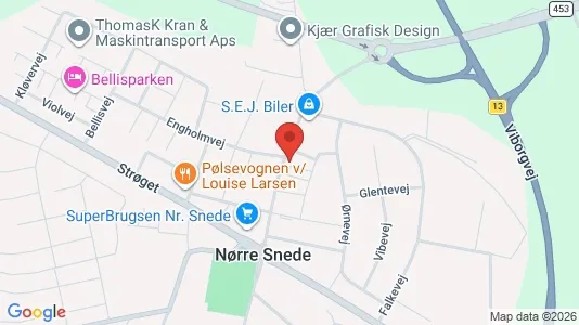 Andelsboliger til salg i Nørre Snede - kort over placeringen
