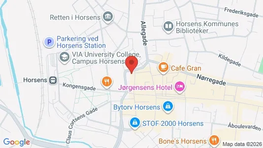 Andelsboliger til salg i Horsens - kort over placeringen