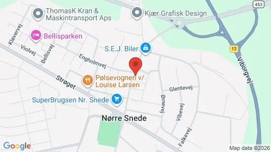 Andelsboliger til salg i Nørre Snede - kort over placeringen