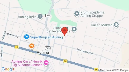 Andelsboliger til salg i Auning - kort over placeringen