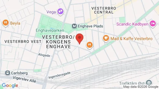 Andelsboliger til salg i Vesterbro - kort over placeringen
