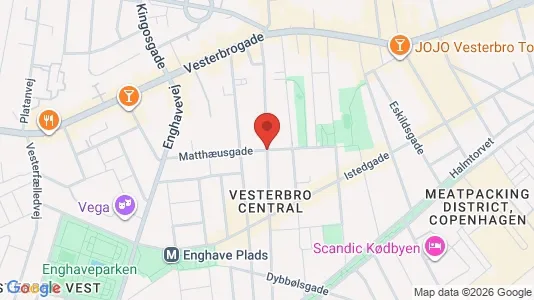 Andelsboliger til salg i Vesterbro - kort over placeringen
