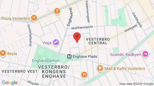 Andelsboliger til salg i Vesterbro - kort over placeringen